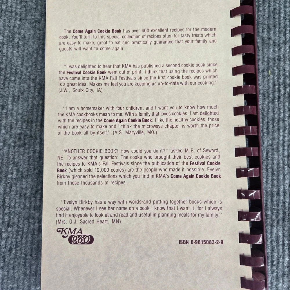 Come Again Cookie Cook Book by Evelyn Birkby KMA Broadcasting 1987